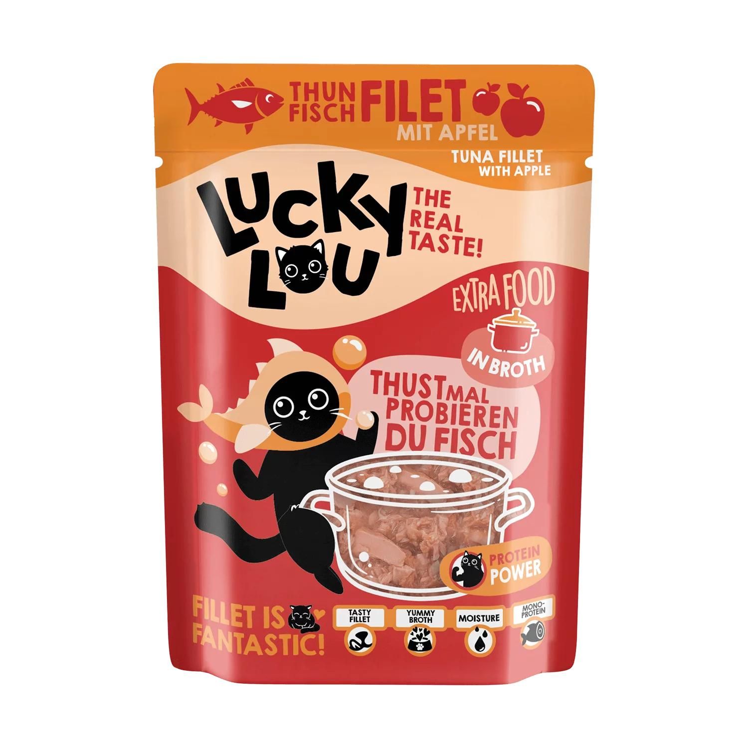 Petsnature Lucky Lou Extra Food Thunfisch mit Apfel in Sud 70g Pouch - 70 Gramm Pokal, Können, Zinn