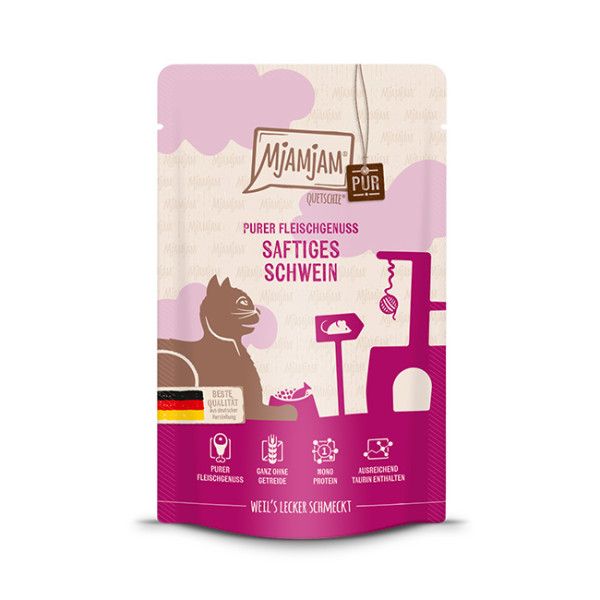 Mjamjam - Quetschie Purer Fleischgenuss - saftiges Schwein pur 125g Werbung, Plakat