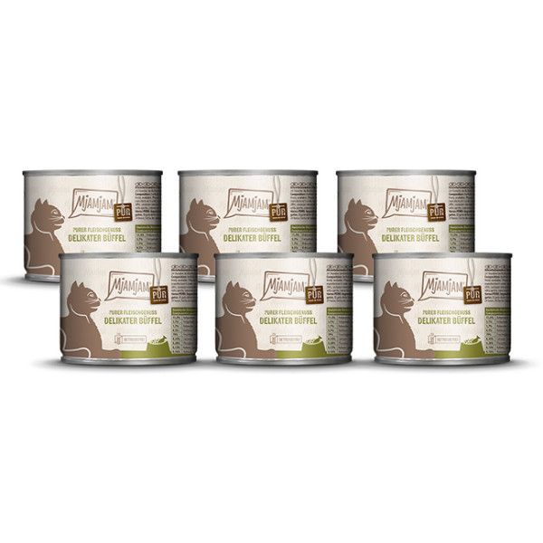 Mjamjam Purer Fleischgenuss delikater Büffel pur 6 x 200g Aluminium, Zinn, Kann