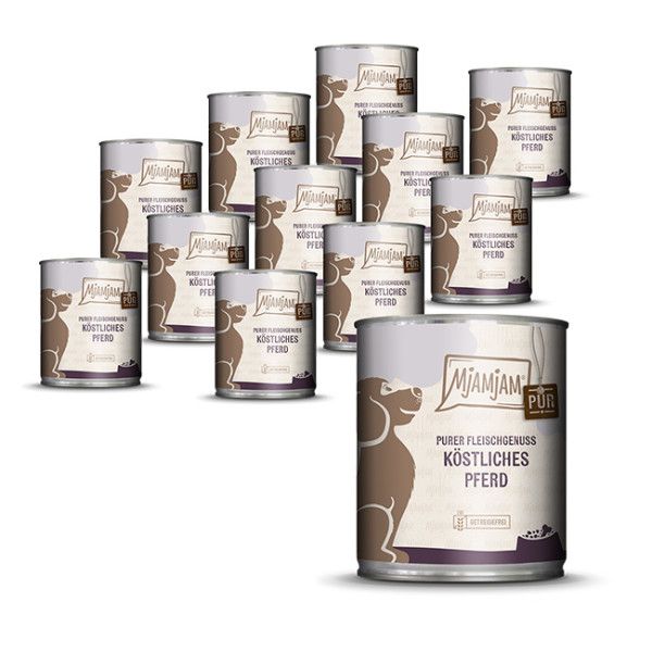 Mjamjam - purer Fleischgenuss - köstliches Pferd pur 12 x 800 g Aluminium, Zinn, Tasse