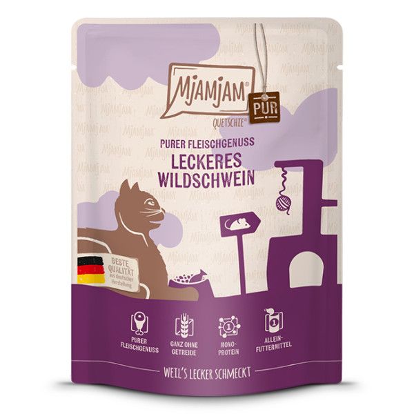 Mjamjam - Quetschie Purer Fleischgenuss - leckeres Wildschwein pur 300g Werbung, Plakat