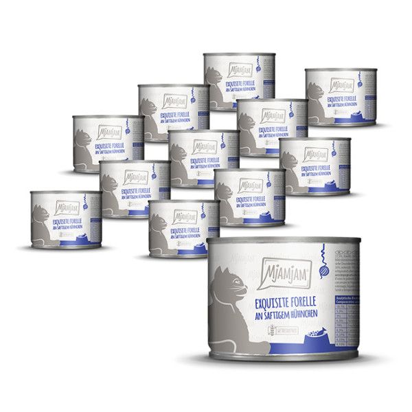 Mjamjam - exquisite Forelle an saftigem Hühnchen 12 x 200g Aluminium, Zinn