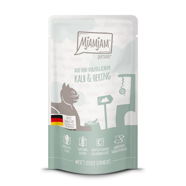 Mjamjam - Quetschie - DUO von vorzüglichem Kalb Hering 125g Werbung, Plakat