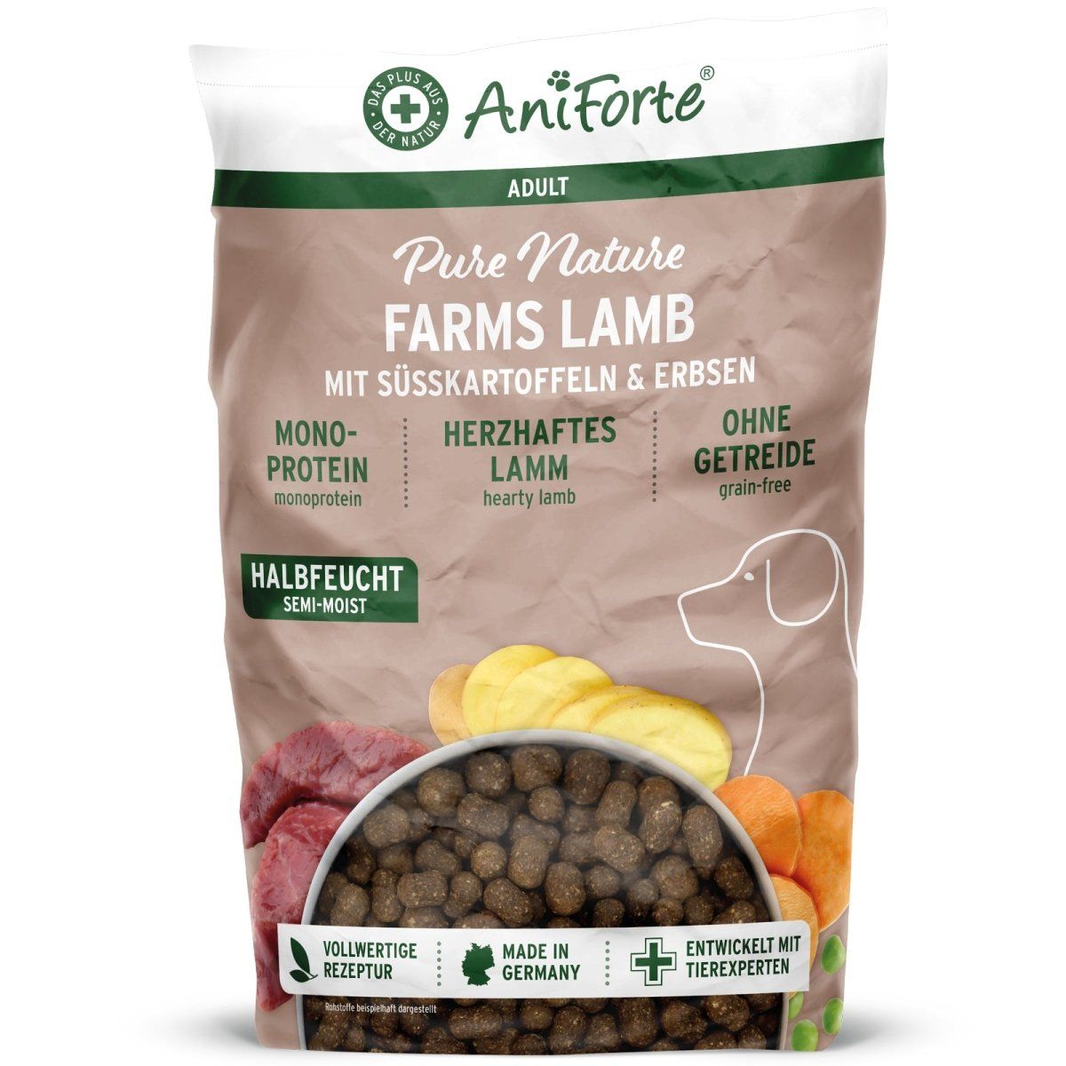 Aniforte Halbfeuchtes Trockenfutter Farms Lamb Herzhaftes Lamm - 2 Kilogramm