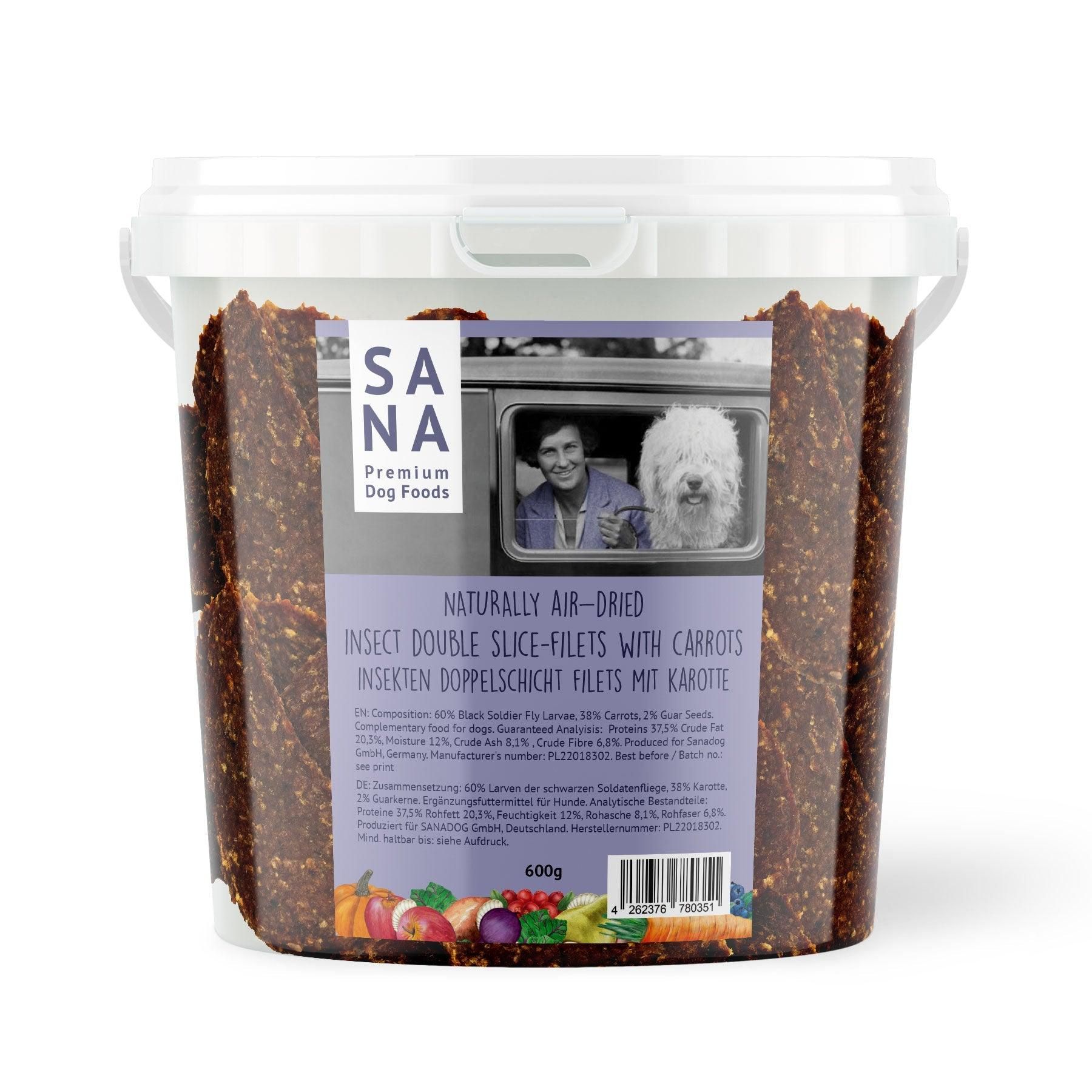 Sanadog *Insekten Doppel Schichtfilet mit Karotte (600g-Eimer) - 0,6 Kilogramm Person, Hund, Säugetier, Haustier