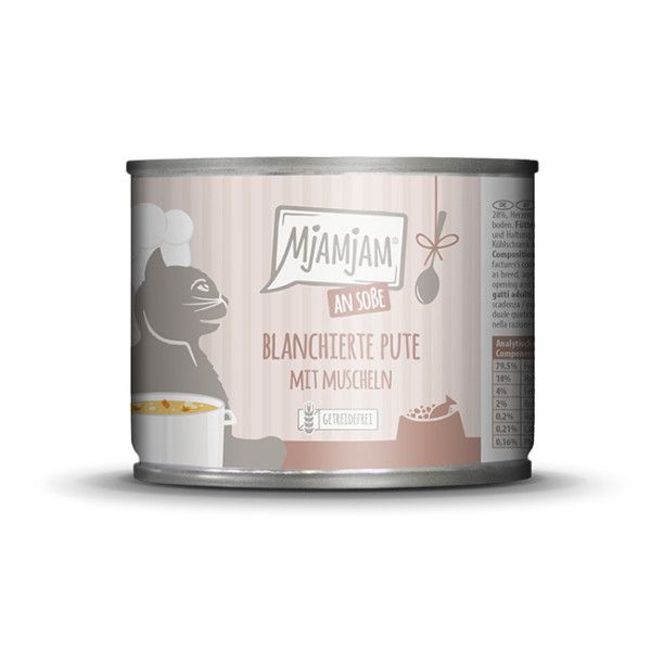 Mjamjam blanchierte Pute mit Muscheln an Soße 185g Zinn, Kann, Aluminium