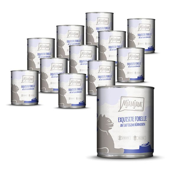 Mjamjam - exquisite Forelle an saftigem Hühnchen 12 x 800g Aluminium, Zinn, Kann