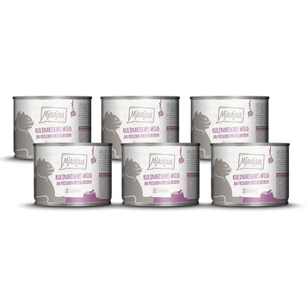 Mjamjam - kulinarisches Wild an frischen Preiselbeeren 6 x 200g Aluminium, Zinn, Klebeband