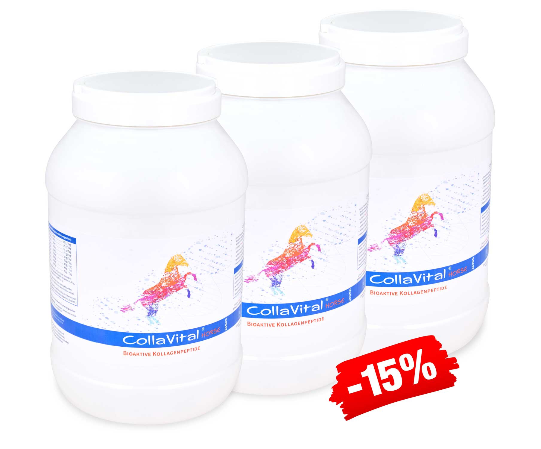 3 x Collavital® HORSE Collagen Pulver [2500g] – Bioaktives Kollagen Hydrolysat für Pferde – ohne Hormone, ohne Antibiotika