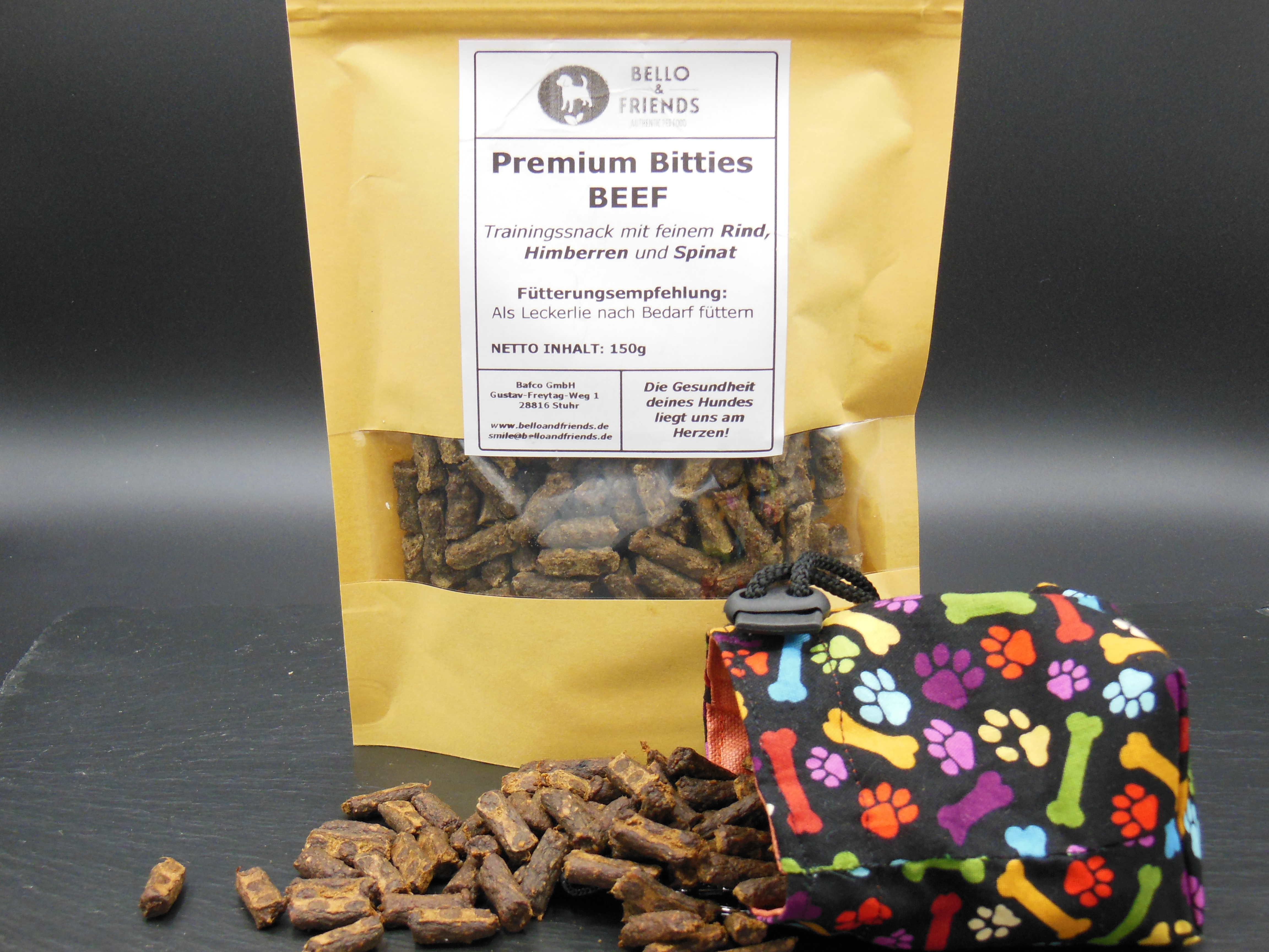 Premium Bitties BEEF 150 g mit Rindfleisch, Himbeeren und Spinat