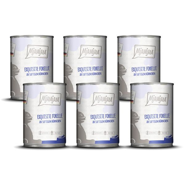Mjamjam - exquisite Forelle an saftigem Hühnchen 6 x 400g Aluminium, Zinn, Kann