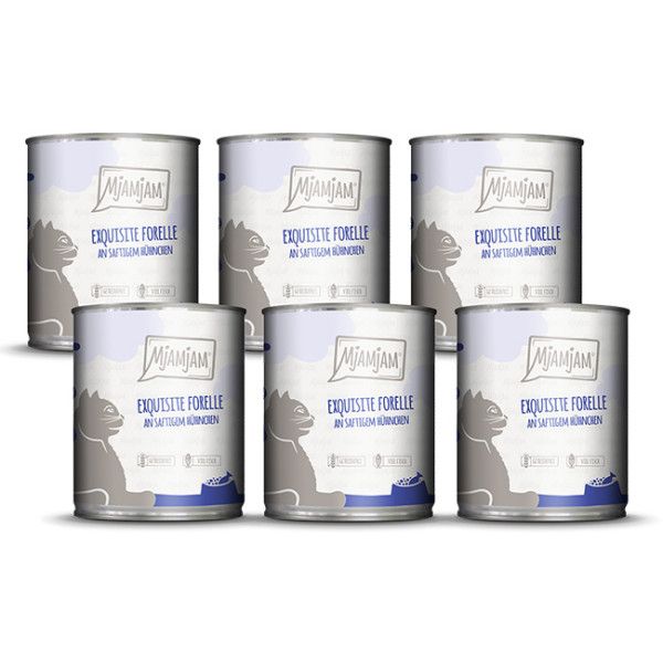 Mjamjam - exquisite Forelle an saftigem Hühnchen 6 x 800g Aluminium, Zinn, Kann