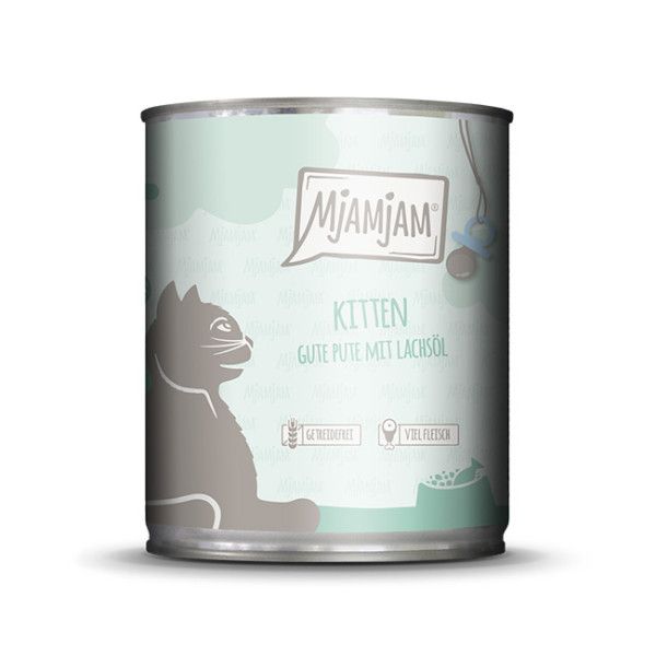 Mjamjam - Kitten gute Pute mit Lachsöl 800 g Zinn, Tasse, Können, Aluminium