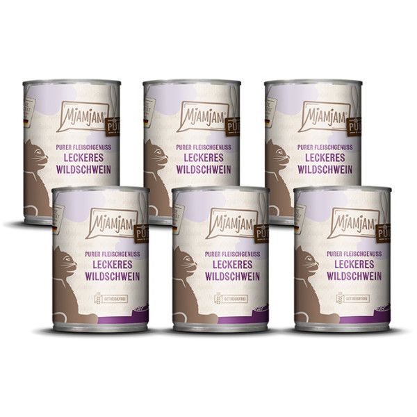 Mjamjam - Purer Fleischgenuss - leckeres Wildschwein pur 6 x 400g Zinn, Aluminium, Kann
